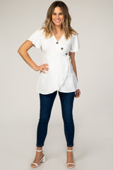 PinkBlush White Short Sleeve Button Accent Wrap Nursing Top