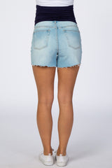 PinkBlush Light Blue Distressed Maternity Shorts