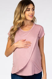 PinkBlush Light Pink Layered Wrap Front Maternity Nursing Top