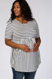 PinkBlush Navy Blue Striped Crisscross Peplum Plus Maternity Top