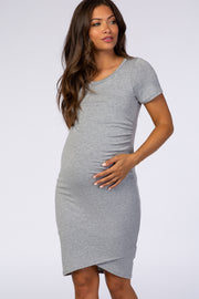 PinkBlush Heather Grey Ruched Tulip Hem Maternity Dress