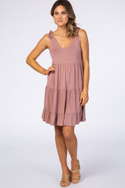 Mauve Tiered Tie Sleeve Dress