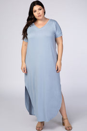 PinkBlush Light Blue V-Neck Short Sleeve Plus Maxi Dress