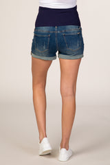 PinkBlush Blue Cuffed Maternity Denim Shorts