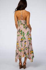 Pink Floral Ruffle Hem Maxi Dress