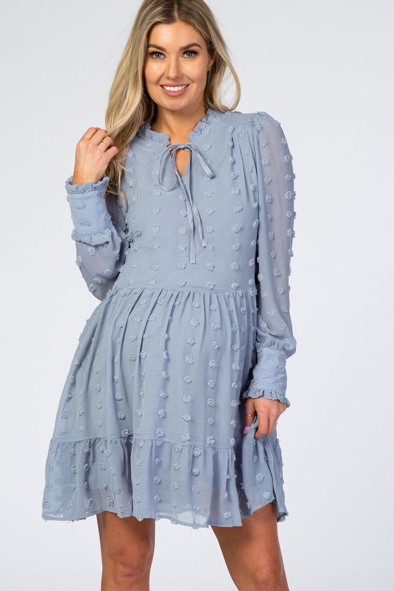 Light Blue Textured Chiffon Ruffle Hem Maternity Dress – PinkBlush