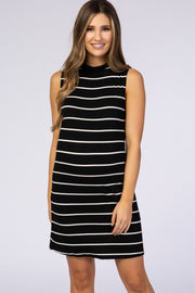 Black Stripe Mock Neck Maternity Dress