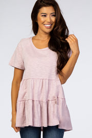 Mauve Wide Neck Short Sleeve Tiered Top