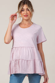 Mauve Wide Neck Short Sleeve Tiered Maternity Top