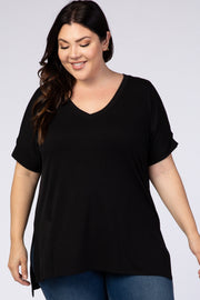 Black V-Neck Hi-Low Plus Top