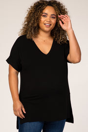 Black V-Neck Hi-Low Maternity Plus Top