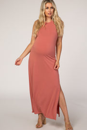 Pink Side Slit Maternity Maxi Dress