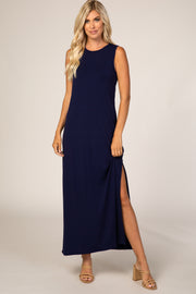 Navy Side Slit Maxi Dress