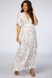 Ivory Floral Button Front Maternity Maxi Dress