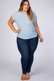 Light Blue Short Cuff Sleeve Maternity Plus Top