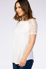 Ivory Lace Sleeve Short Sleeve Top