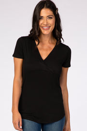 Black Short Sleeve Wrap Nursing Top