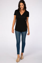 Black Short Sleeve Wrap Nursing Top