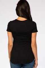 Black Short Sleeve Wrap Nursing Top