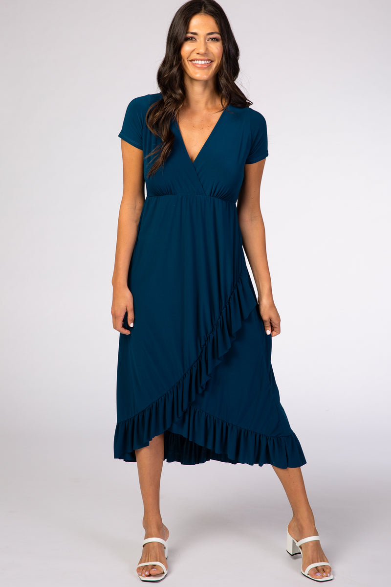 Dark Teal Ruffle Trim Hi-Low Maxi Dress – PinkBlush