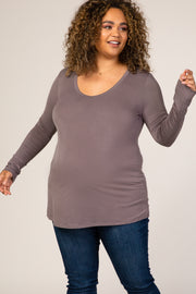 Grey Basic Long Sleeve Plus Maternity Top