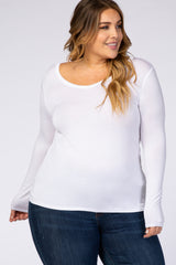 White Basic Long Sleeve Plus Maternity Top