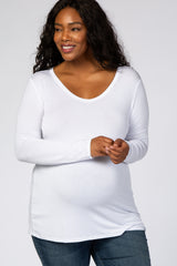 White Basic Long Sleeve Plus Maternity Top