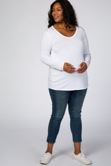 White Basic Long Sleeve Plus Maternity Top