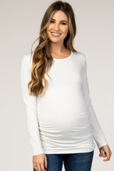 Ivory Long Sleeve Ruched Fitted Maternity Top