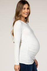 Ivory Long Sleeve Ruched Fitted Maternity Top