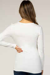 Ivory Long Sleeve Ruched Fitted Maternity Top