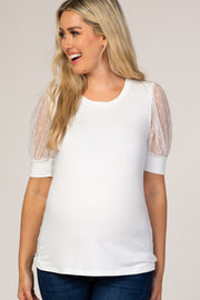 White Mesh Sleeve Maternity Top