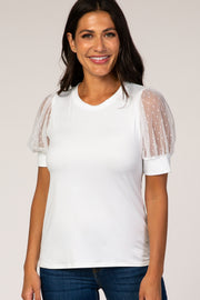 White Mesh Sleeve Top