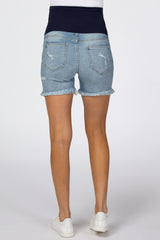 Light Blue Frayed Maternity Jean Shorts