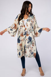 Cream Floral Side Slit Cover Up