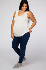 Navy Blue Marled Maternity Plus Leggings