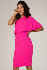 PinkBlush Fuchsia One Shoulder Overlay Fitted Dress