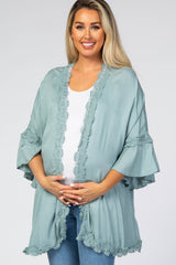 Light Blue Crochet Lace Ruffle Sleeve Maternity Cover Up