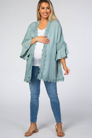 Light Blue Crochet Lace Ruffle Sleeve Maternity Cover Up