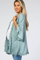 Light Blue Crochet Lace Ruffle Sleeve Maternity Cover Up