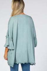 Light Blue Crochet Lace Ruffle Sleeve Maternity Cover Up