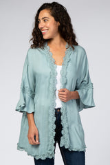 Light Blue Crochet Lace Ruffle Sleeve Maternity Cover Up