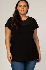 PinkBlush Black Eyelet Short Flutter Sleeve Plus Top