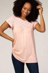 PinkBlush Light Pink Eyelet Short Flutter Sleeve Top