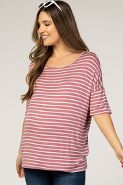 Mauve Striped Drop Shoulder Maternity Top