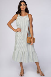 Mint Green Striped High Neck Sleeveless Maxi Dress