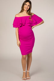 Fuchsia Off Shoulder Fitted Maternity Dress