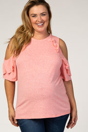 Coral Cold Shoulder Ruffle Maternity Plus Top