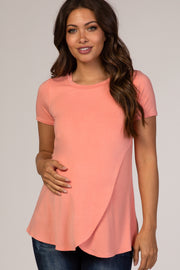 Coral Layered Wrap Front Maternity Nursing Top