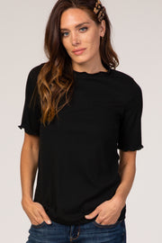 Black Ribbed Ruffle Trim Top